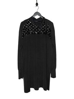 Louis Vuitton FW19 Black Sequinned Monogram Knit Mini Dress